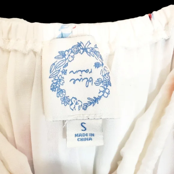 Blue Rain White Dress with Spaghetti Straps, Floral Pattern throughout sz Small - Picture 6 of 10